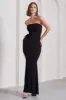 My Muse | Black Ruched Bandeau Split Maxi Dress With Flowers sold by Club L London
