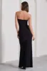 My Muse | Black Ruched Bandeau Split Maxi Dress With Flowers sold by Club L London
