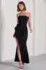 My Muse | Black Ruched Bandeau Split Maxi Dress With Flowers sold by Club L London