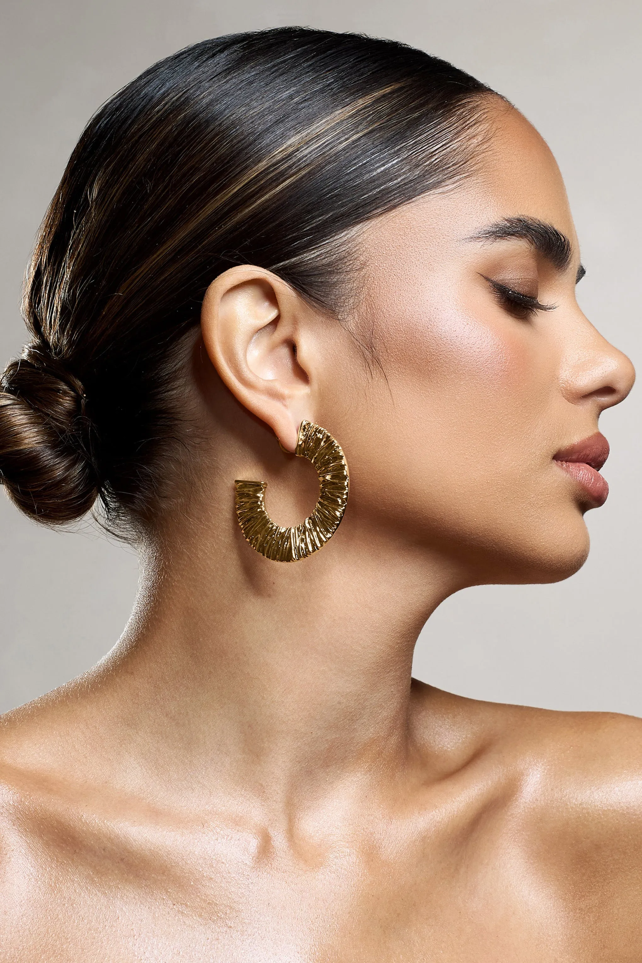 Gamora | Gold Textured Chunky Hoops sold by Club L London product image thumbnail 3