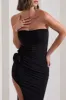 My Muse | Black Ruched Bandeau Split Maxi Dress With Flowers sold by Club L London