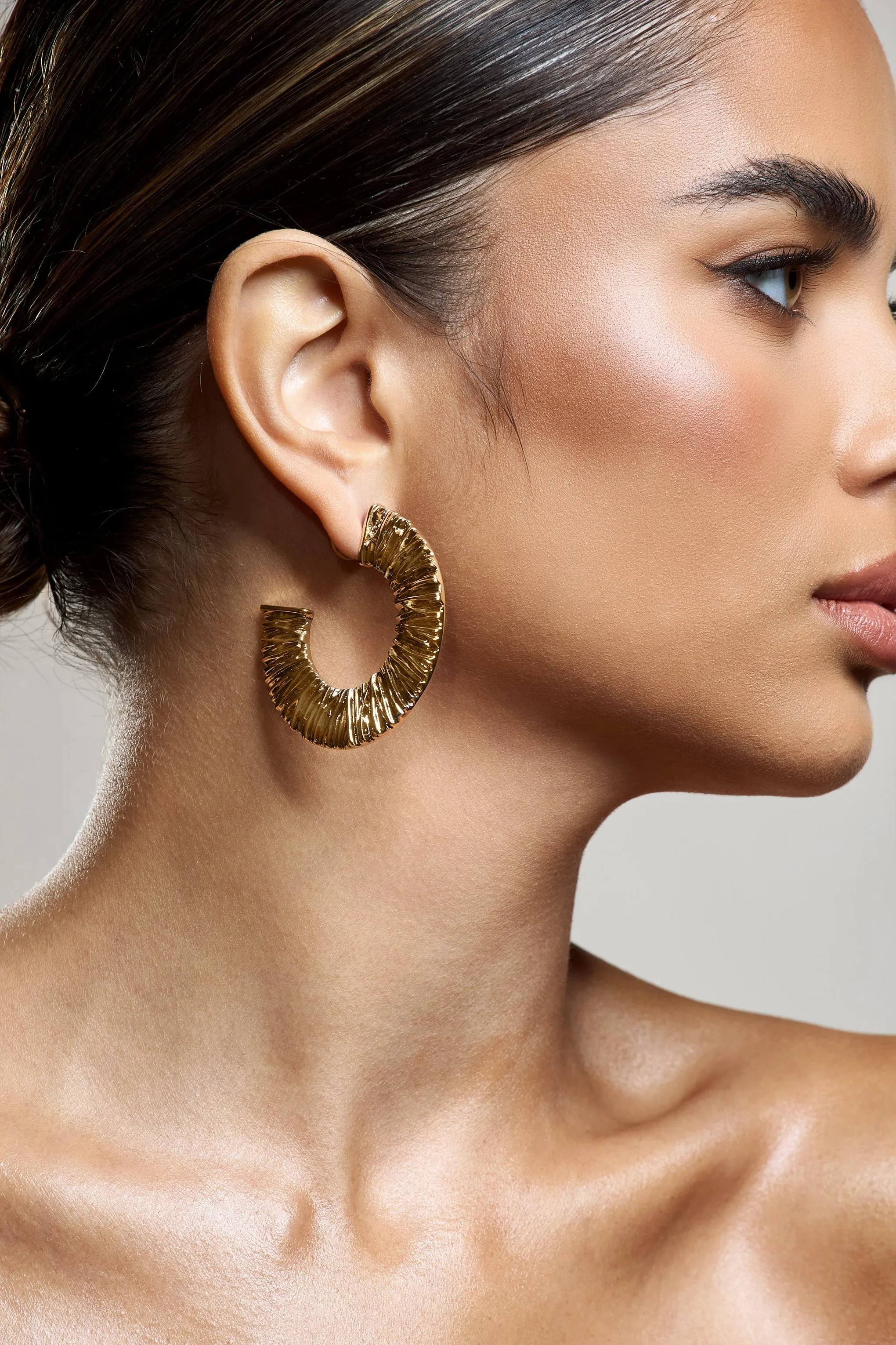 Gamora | Gold Textured Chunky Hoops sold by Club L London product image thumbnail 4