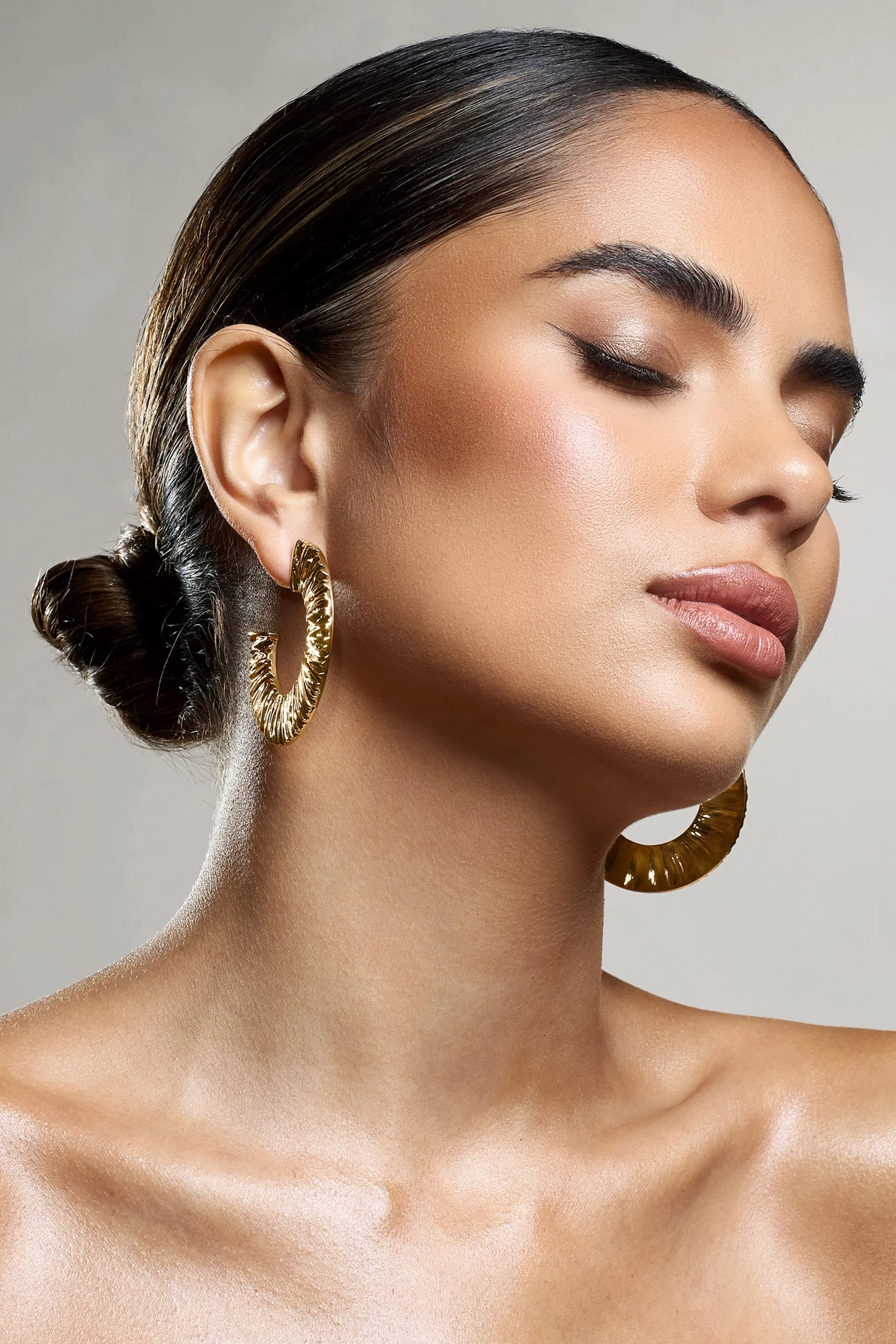 Gamora | Gold Textured Chunky Hoops sold by Club L London product image thumbnail 2
