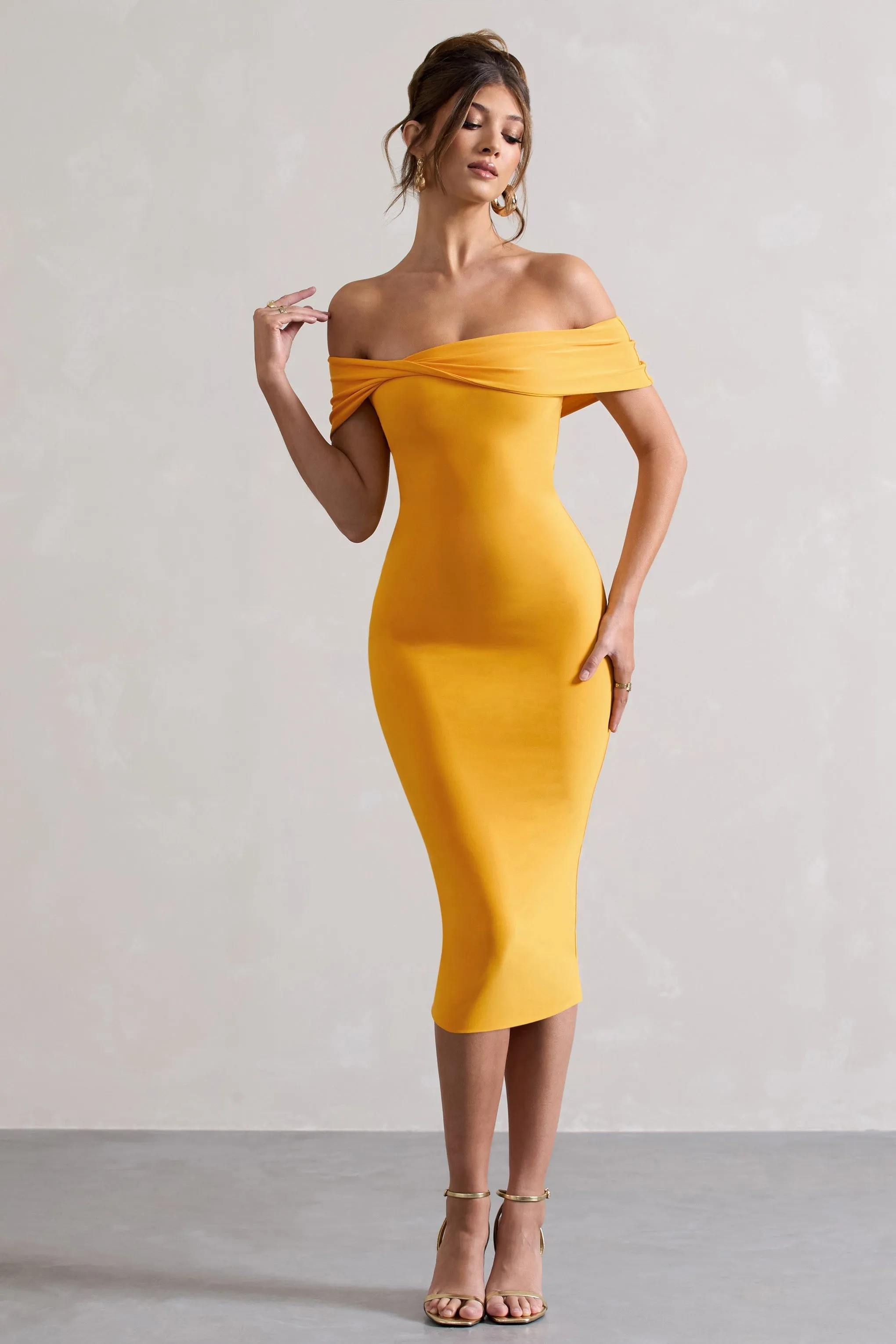 Keely | Mango Bodycon Twisted Bardot Midi Dress sold by Club L London product image thumbnail 5