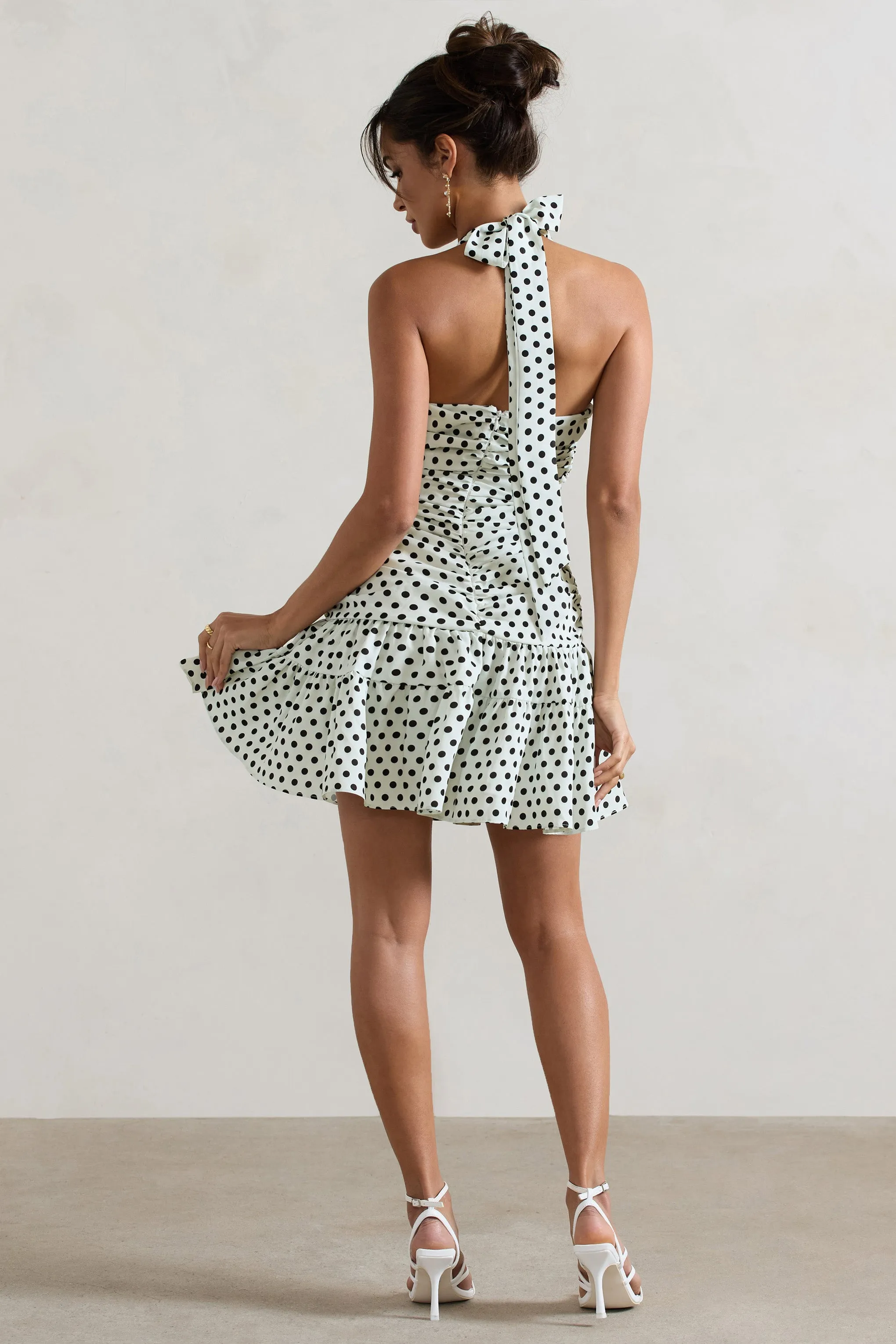 Verde | Polka Dot V-Neck Ruched Mini Dress With Flared Hem sold by Club L London product image thumbnail 2