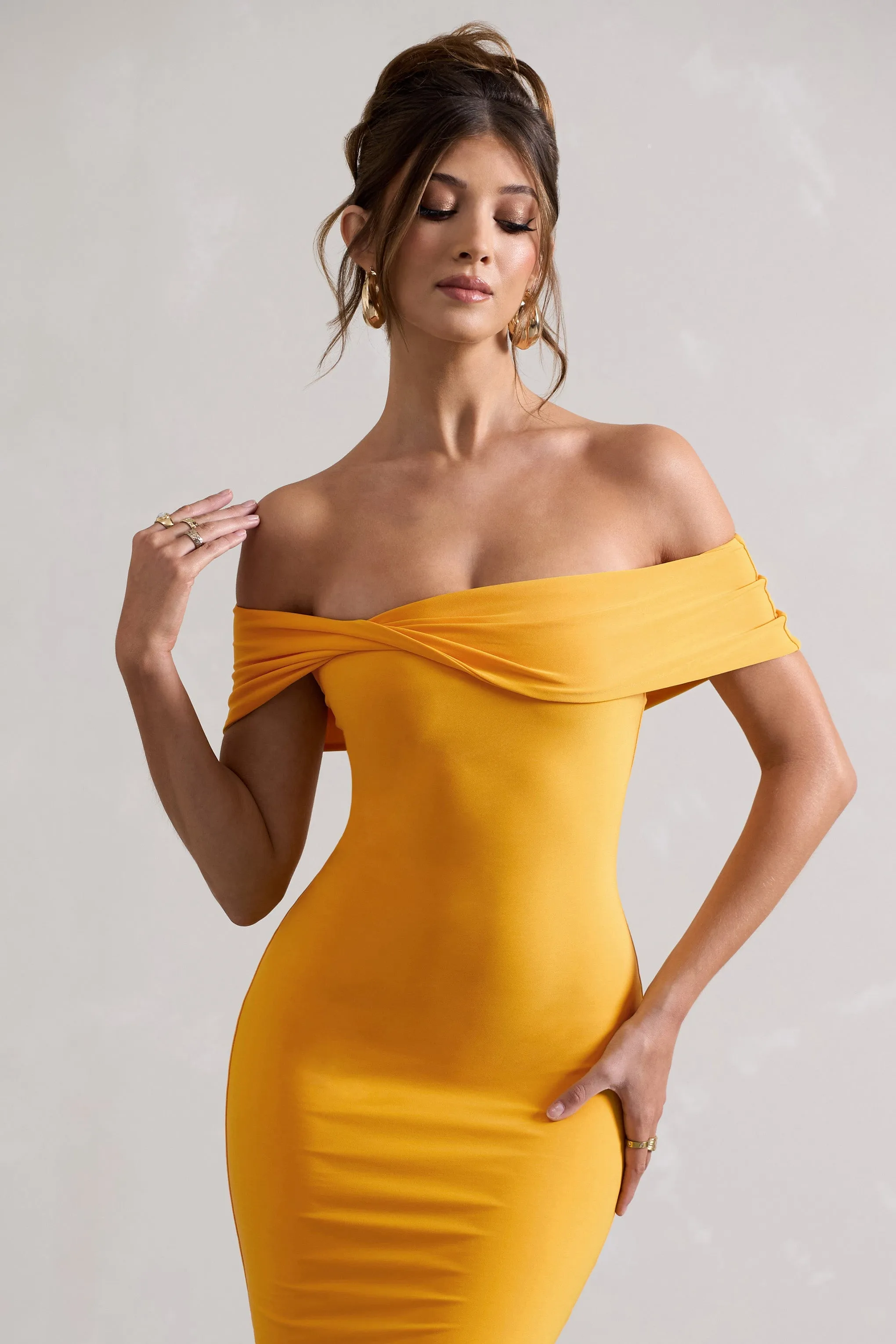 Keely | Mango Bodycon Twisted Bardot Midi Dress sold by Club L London product image thumbnail 3
