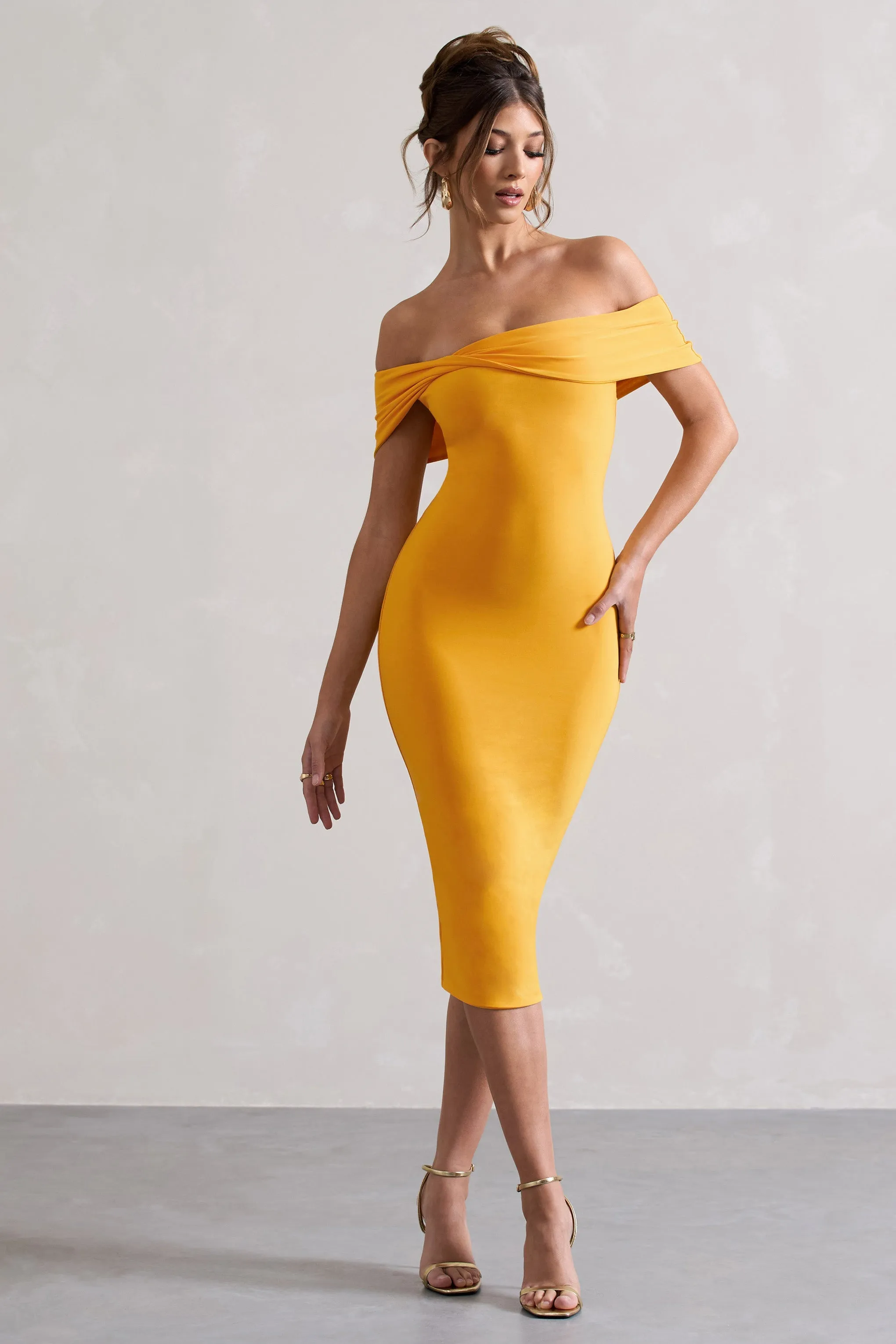 Keely | Mango Bodycon Twisted Bardot Midi Dress sold by Club L London