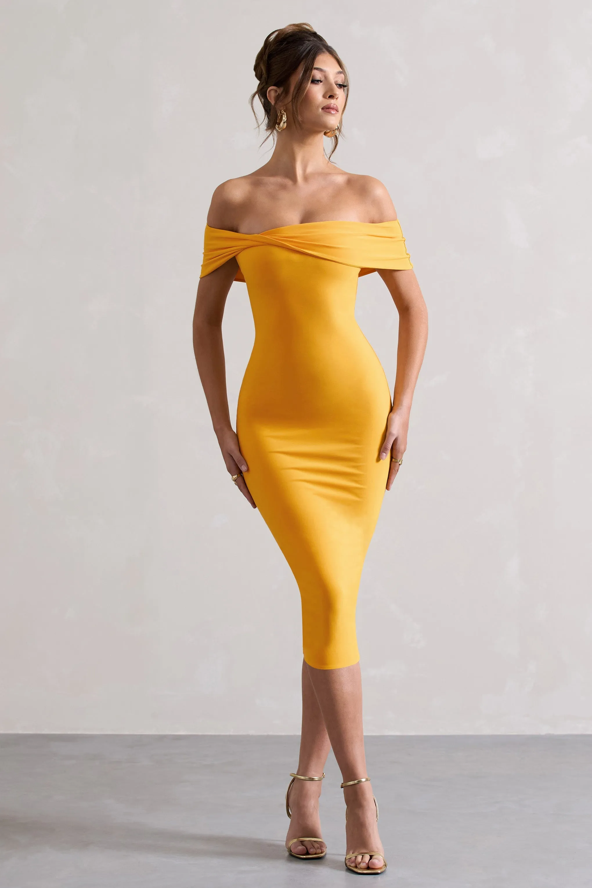 Keely | Mango Bodycon Twisted Bardot Midi Dress sold by Club L London product image thumbnail 4