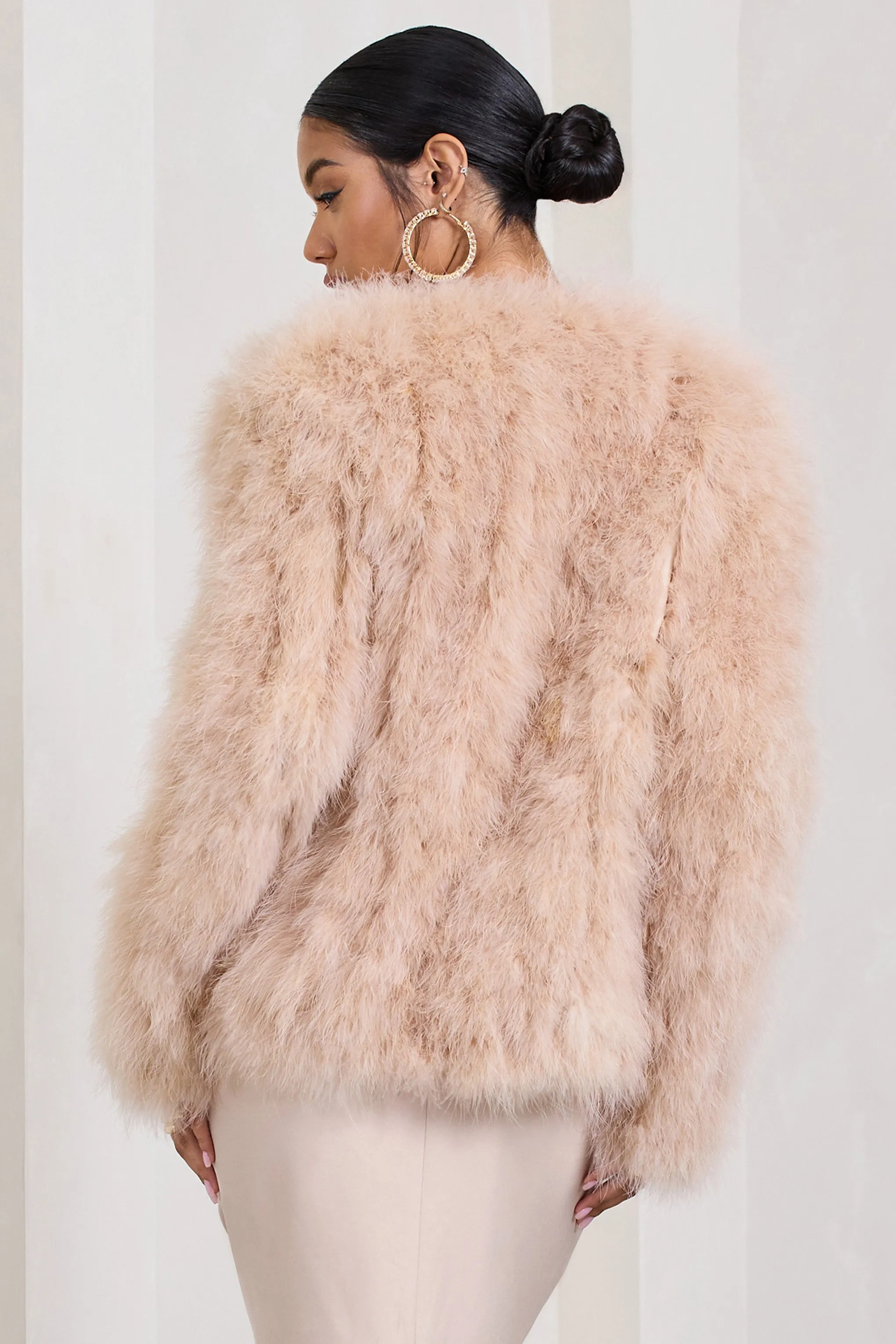 Aves | Champagne Short Fluffy Feather Jacket sold by Club L London product image thumbnail 5