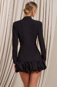 Cloud Catching | Black Tailored Blazer Mini Dress With Ruffled Hem sold by Club L London