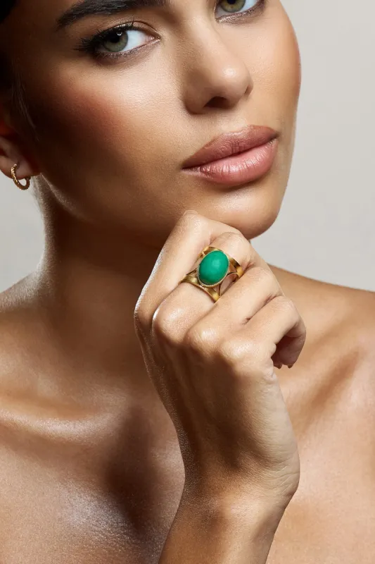 Caspian | Green Pendant Adjustable Ring sold by Club L London
