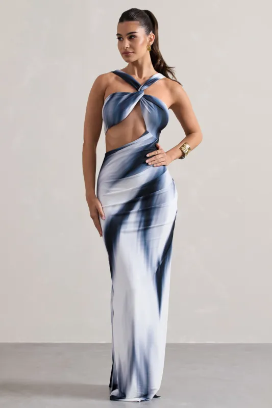Chorus | White Print Halter-Neck Split Maxi Dress With Cut-Out sold by Club L London