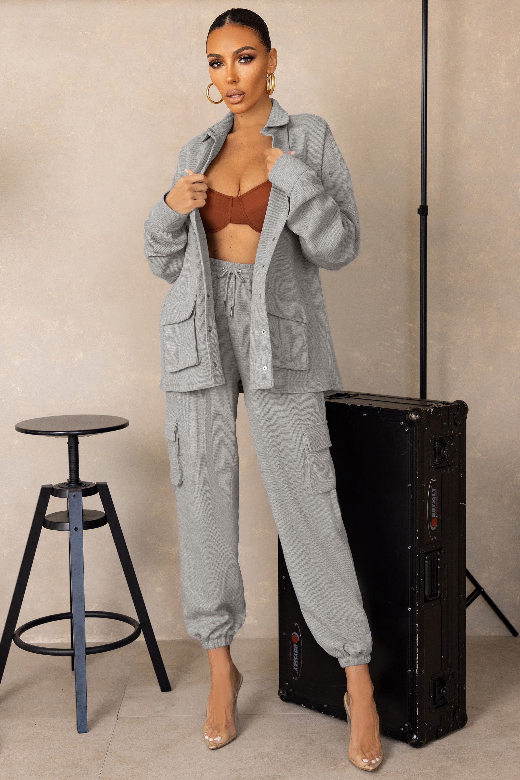 Unlimited | Grey Marl Oversized Joggers With Utility Pockets sold by Club L London product image thumbnail 3