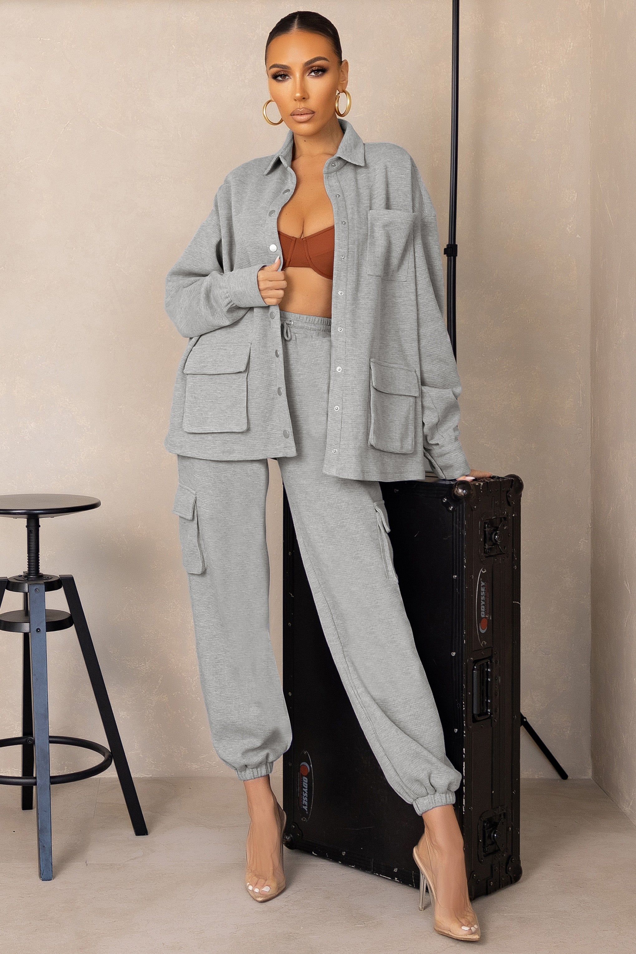 Unlimited | Grey Marl Oversized Joggers With Utility Pockets sold by Club L London product image thumbnail 5