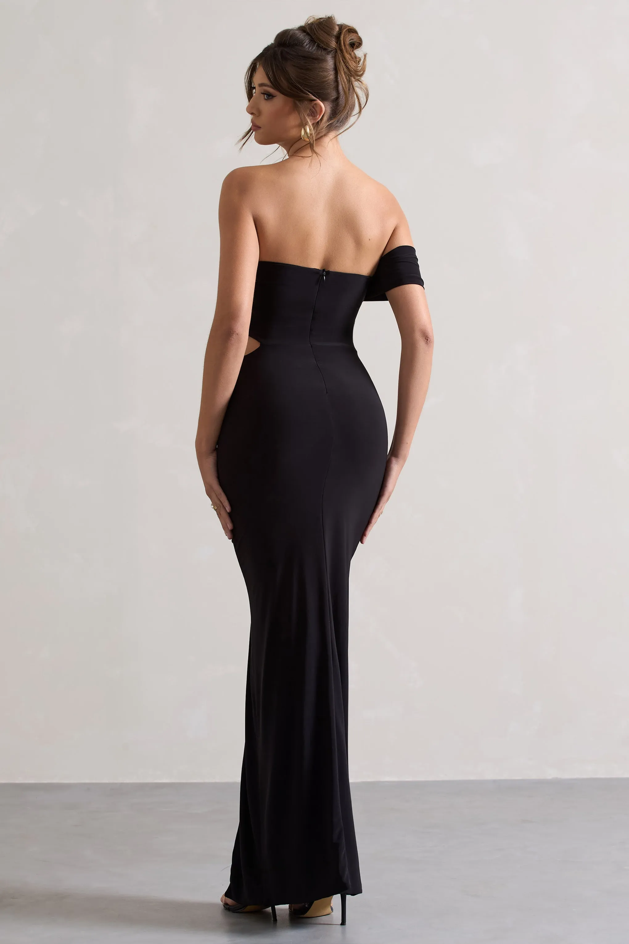 Gilded | Black One-Sleeved Cut-Out Split Maxi Dress sold by Club L London product image thumbnail 2