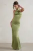 Unstoppable | Olive Green Satin Cross Over Halter Neck Maxi Dress sold by Club L London