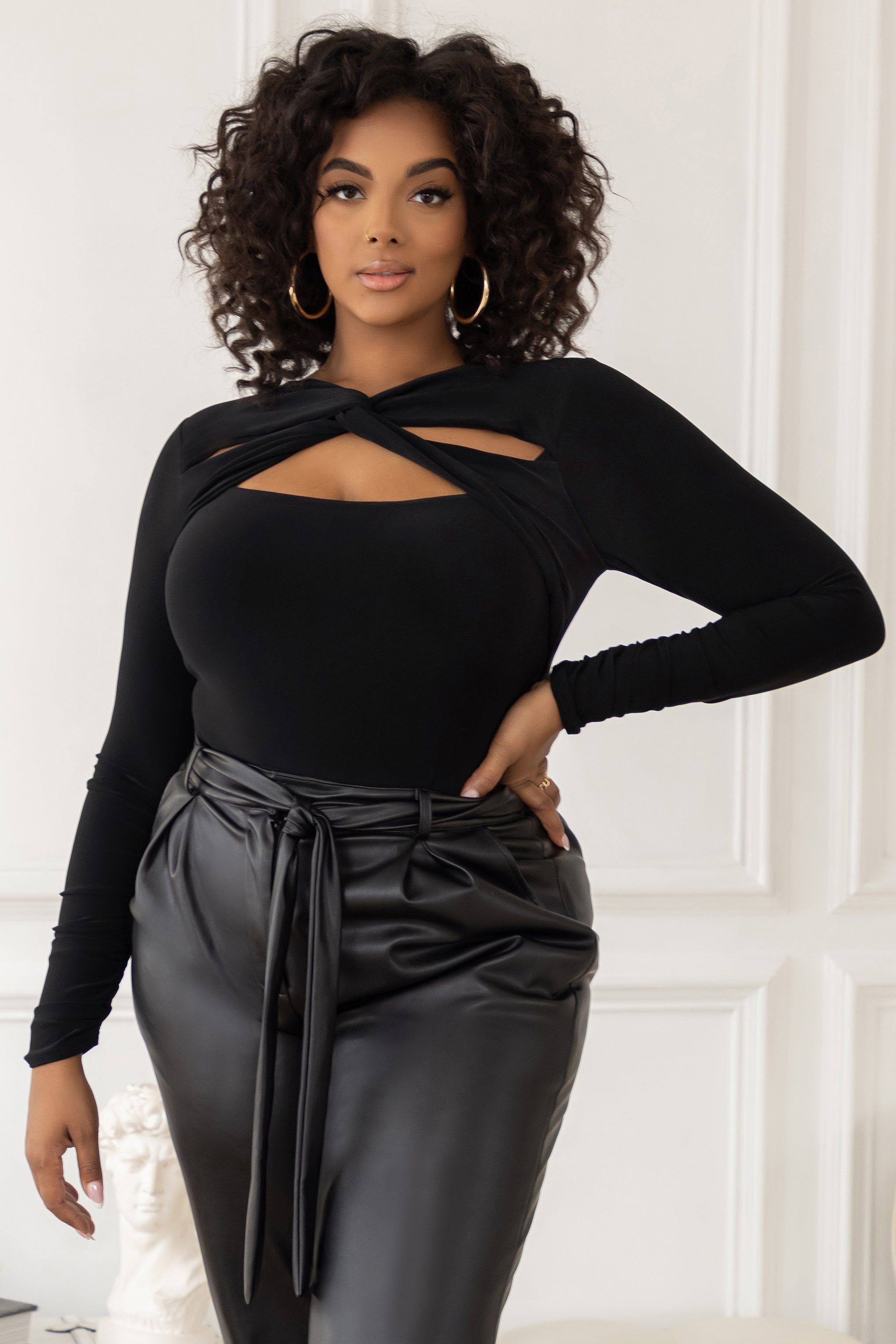 Enrapture | Plus Black Twist Front Bodysuit sold by Club L London product image thumbnail 5