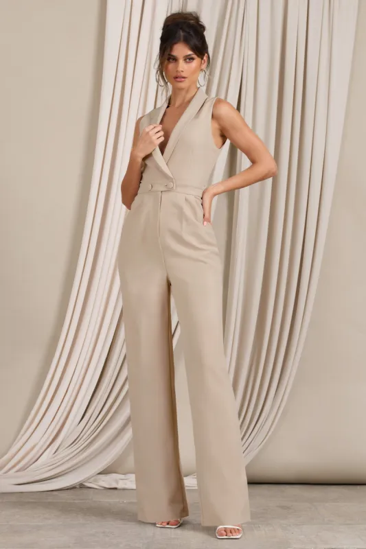 Endure | Stone Tailored Sleeveless Wide-Leg Jumpsuit sold by Club L London