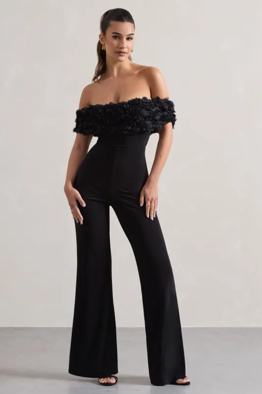 Botanique | Black Floral Bardot Jumpsuit sold by Club L London