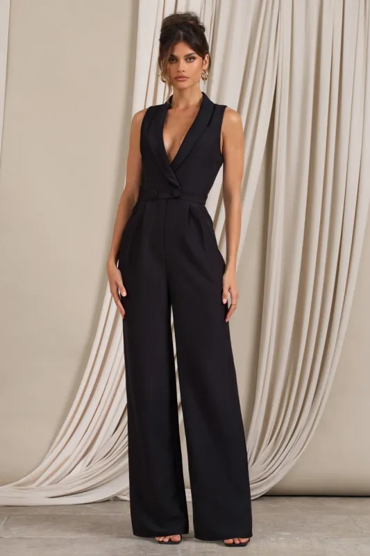 Endure | Black Tailored Sleeveless Wide-Leg Jumpsuit sold by Club L London
