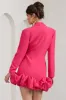 Cloud Catching | Hot Pink Tailored Blazer Mini Dress With Ruffled Hem sold by Club L London