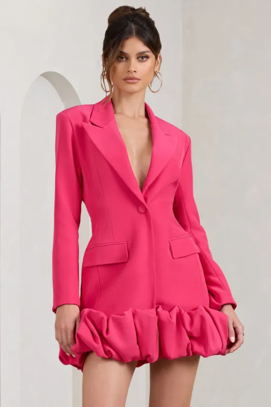 Cloud Catching | Hot Pink Tailored Blazer Mini Dress With Ruffled Hem sold by Club L London