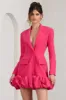 Cloud Catching | Hot Pink Tailored Blazer Mini Dress With Ruffled Hem sold by Club L London