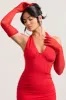 Your Touch | Red Sheer Long Ruched Gloves sold by Club L London