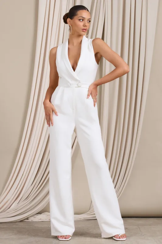 Endure | White Tailored Sleeveless Wide-Leg Jumpsuit sold by Club L London