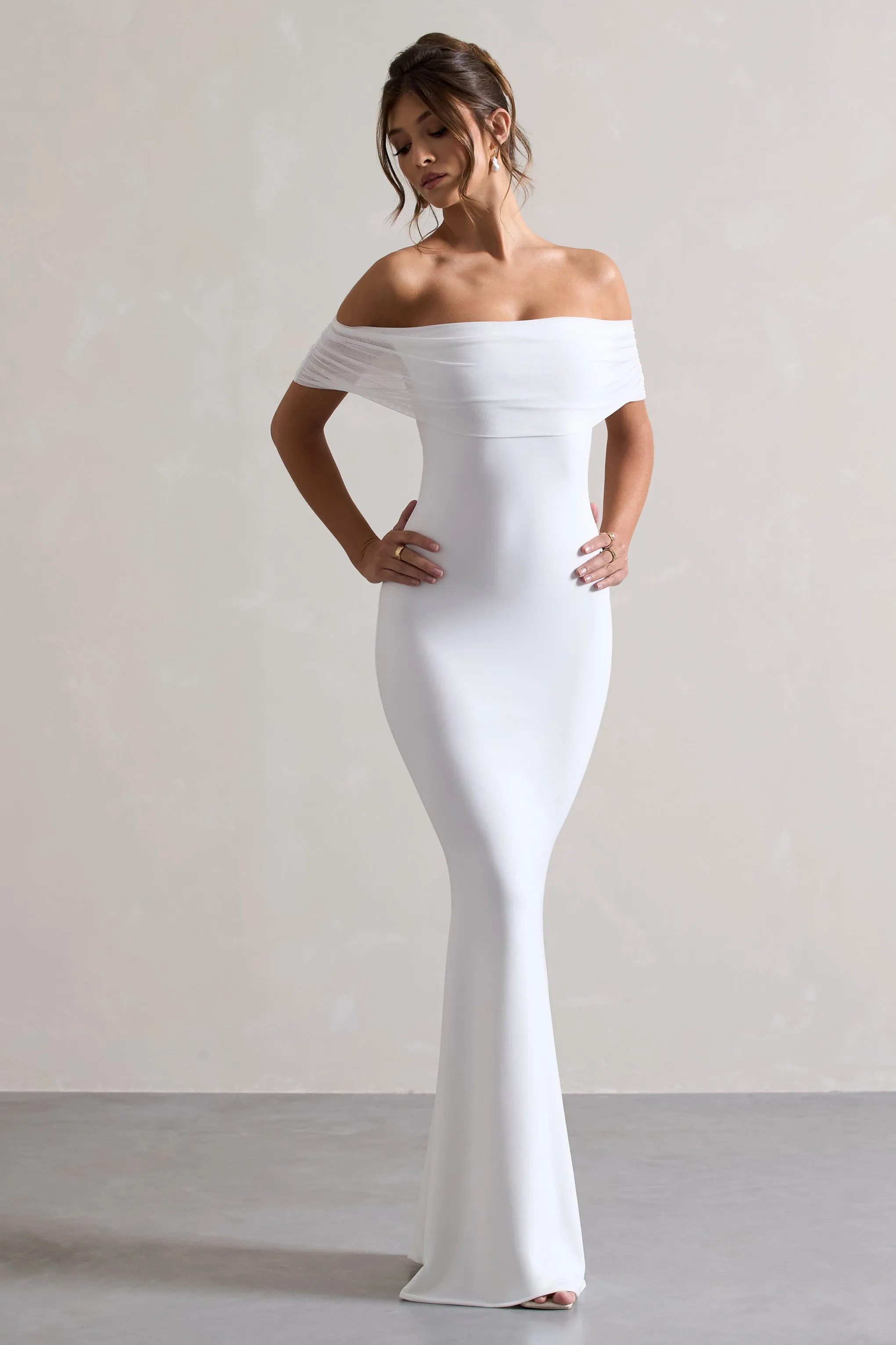Kiana | White Bardot Maxi Dress sold by Club L London product image thumbnail 4
