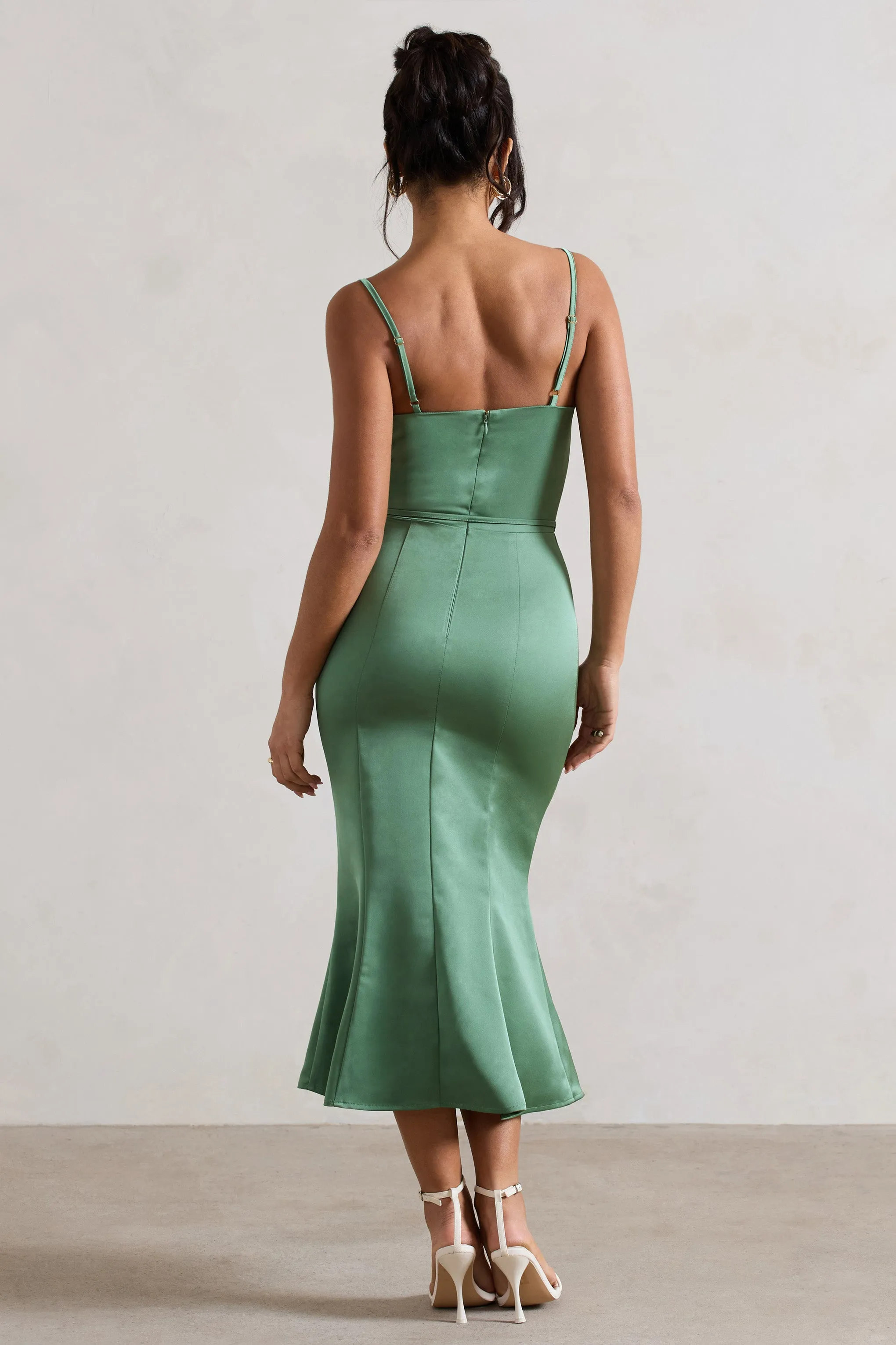 Just A Moment | Soft Green Satin Cowl-Neck Midi Dress With Tie Waist sold by Club L London product image thumbnail 2