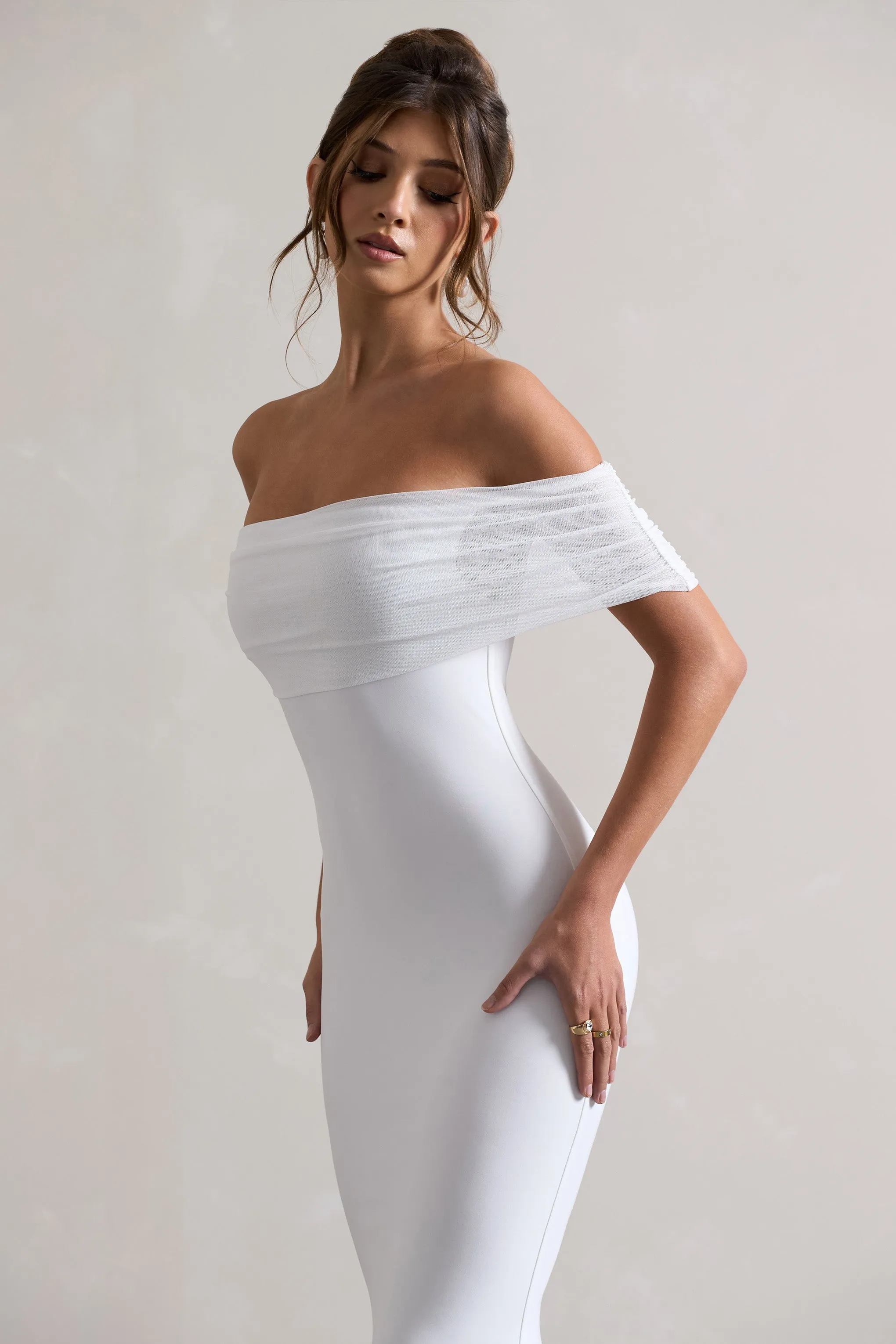 Kiana | White Bardot Maxi Dress sold by Club L London product image thumbnail 3