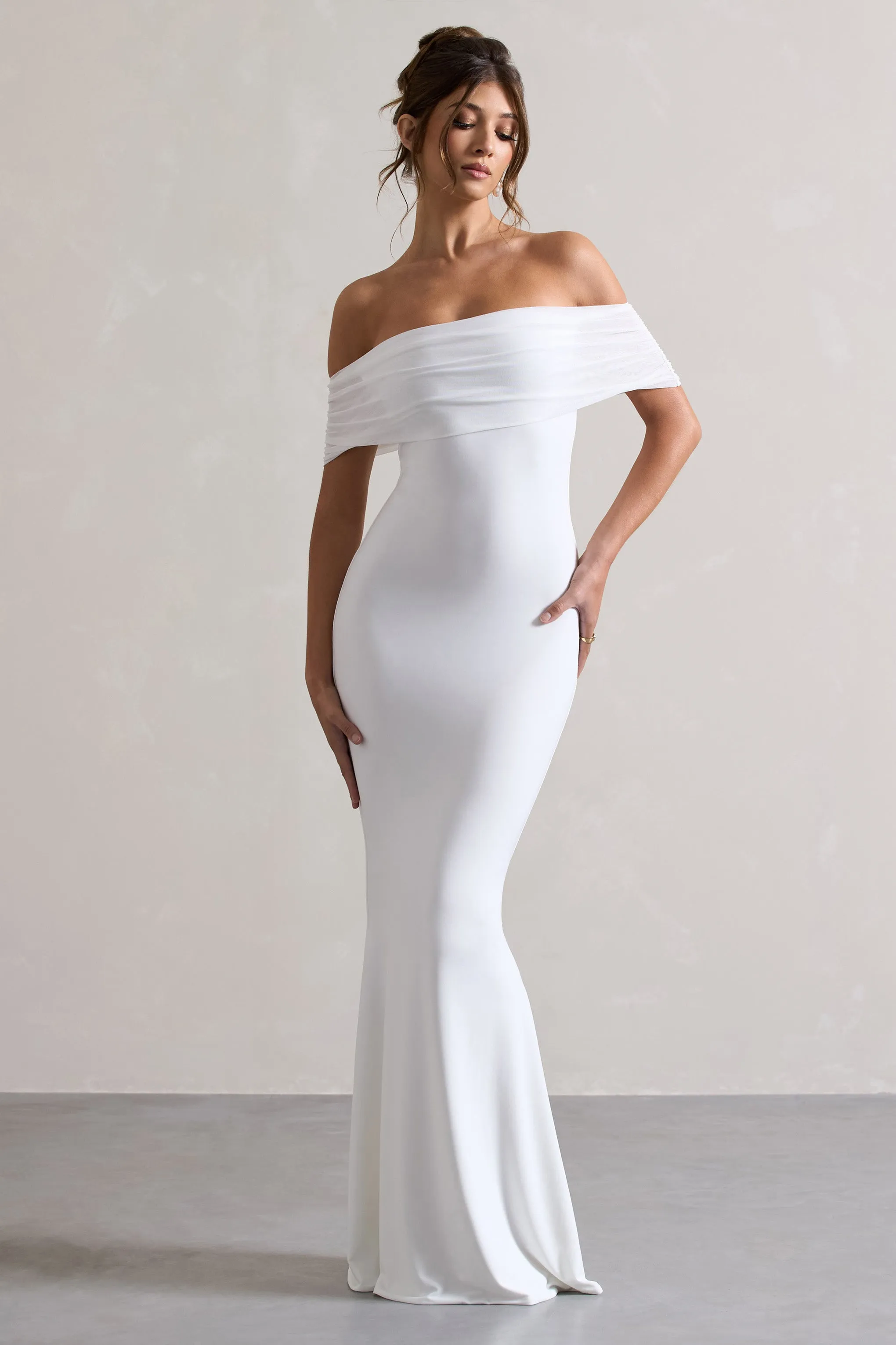 Kiana | White Bardot Maxi Dress sold by Club L London