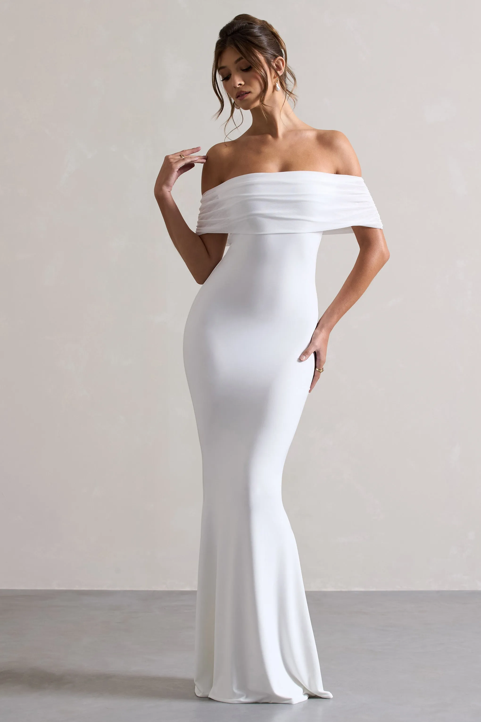 Kiana | White Bardot Maxi Dress sold by Club L London product image thumbnail 5
