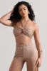Chasing Dawn | Gold Metallic Twist Halter-Neck Crop Top sold by Club L London