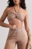 Chasing Dawn | Gold Metallic Twist Halter-Neck Crop Top sold by Club L London