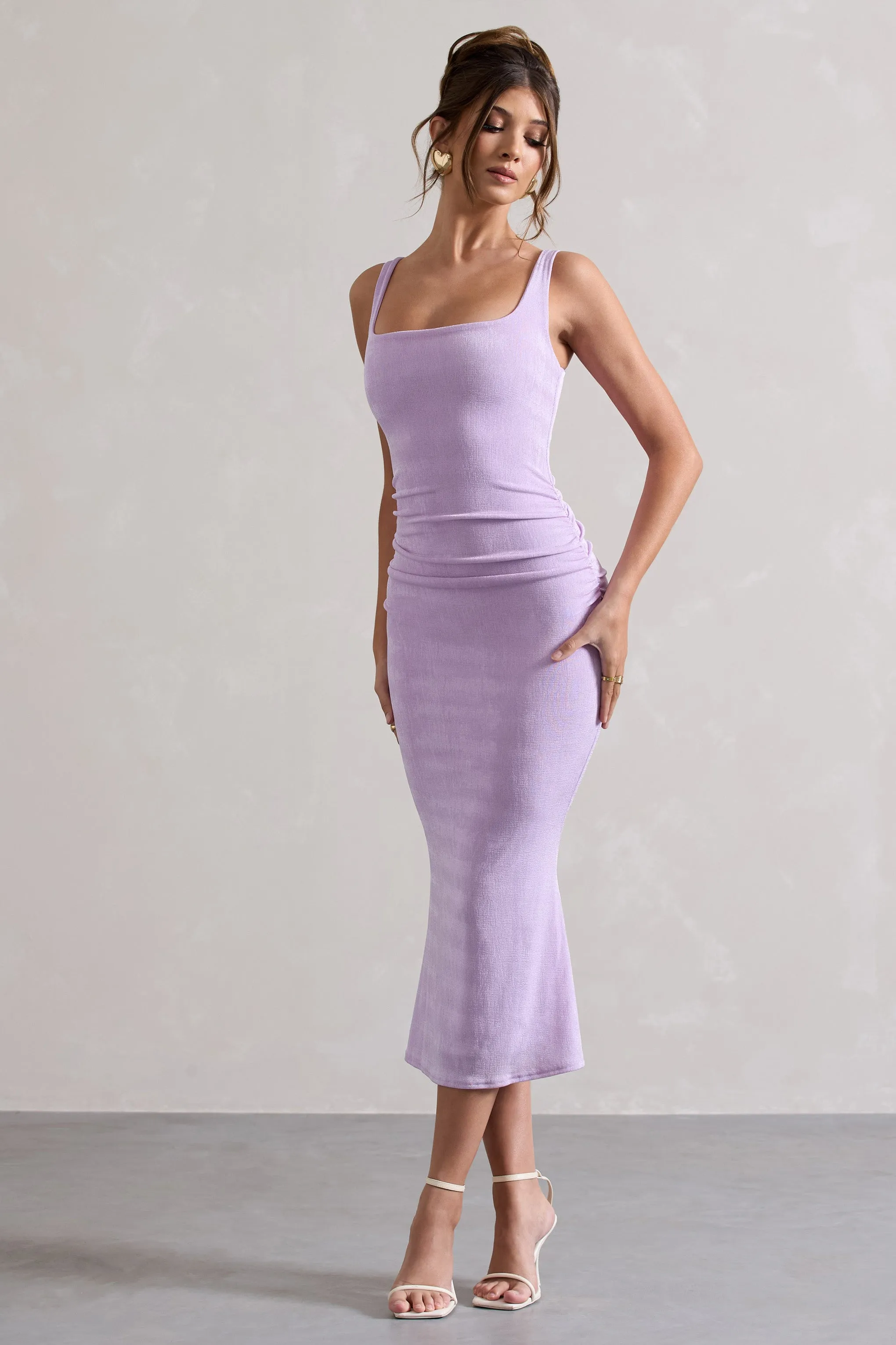 Evora | Lilac Ruched Square-Neck Midi Dress sold by Club L London product image thumbnail 5