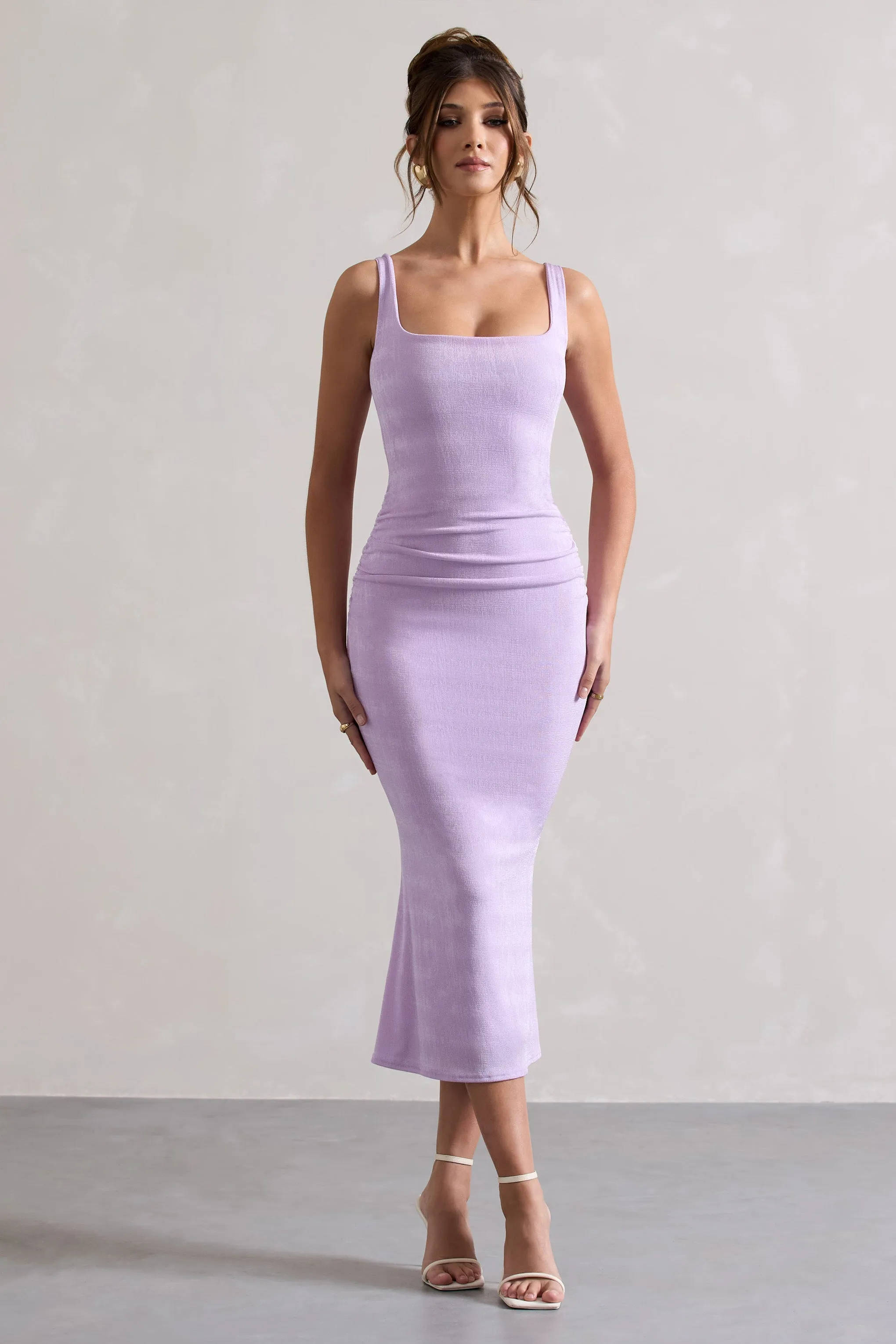 Evora | Lilac Ruched Square-Neck Midi Dress sold by Club L London product image thumbnail 4