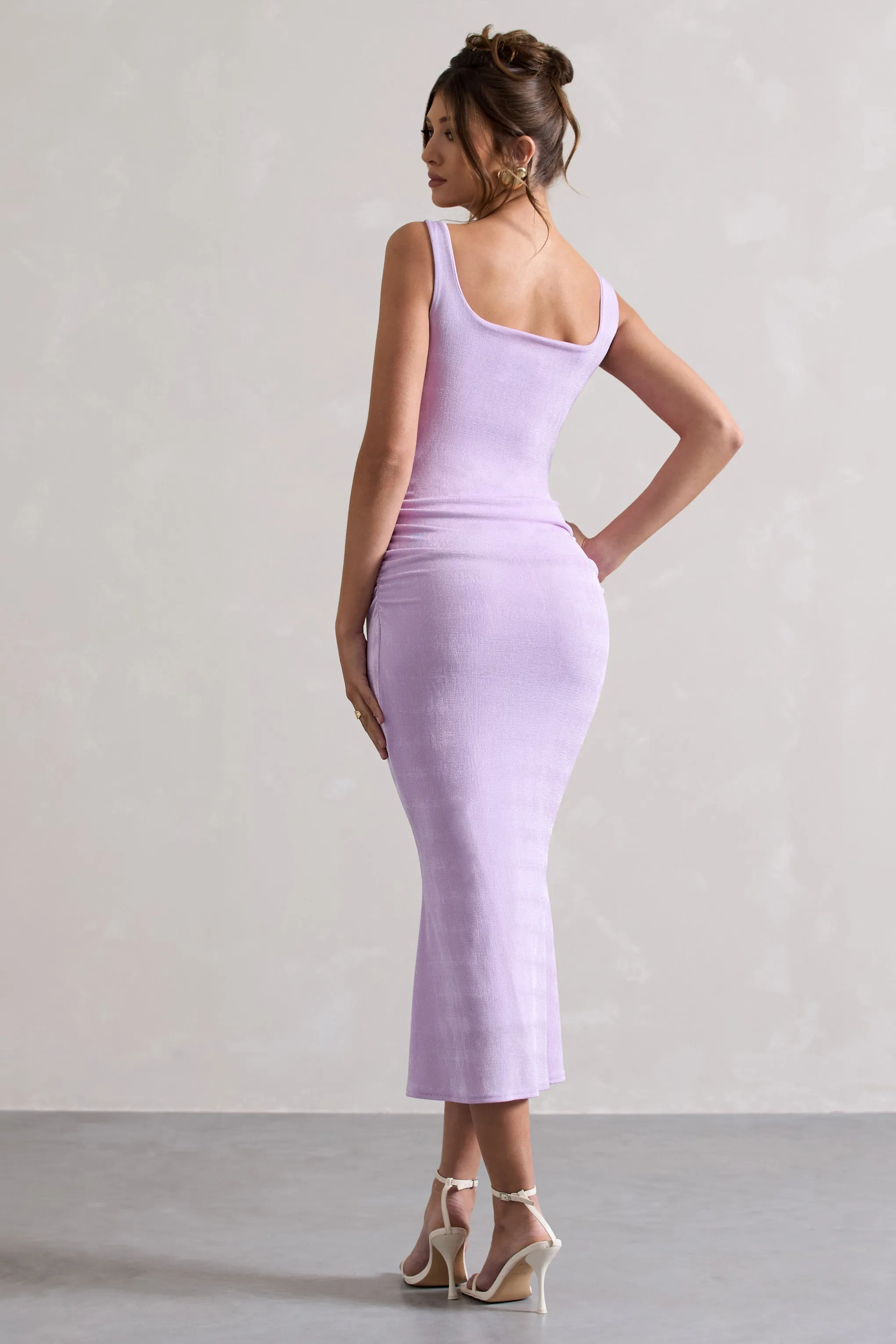Evora | Lilac Ruched Square-Neck Midi Dress sold by Club L London product image thumbnail 2