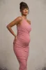 Late Night | Blush Pink Maternity Ruched One Shoulder Midi Dress sold by Club L London