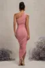 Late Night | Blush Pink Maternity Ruched One Shoulder Midi Dress sold by Club L London