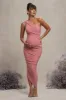 Late Night | Blush Pink Maternity Ruched One Shoulder Midi Dress sold by Club L London
