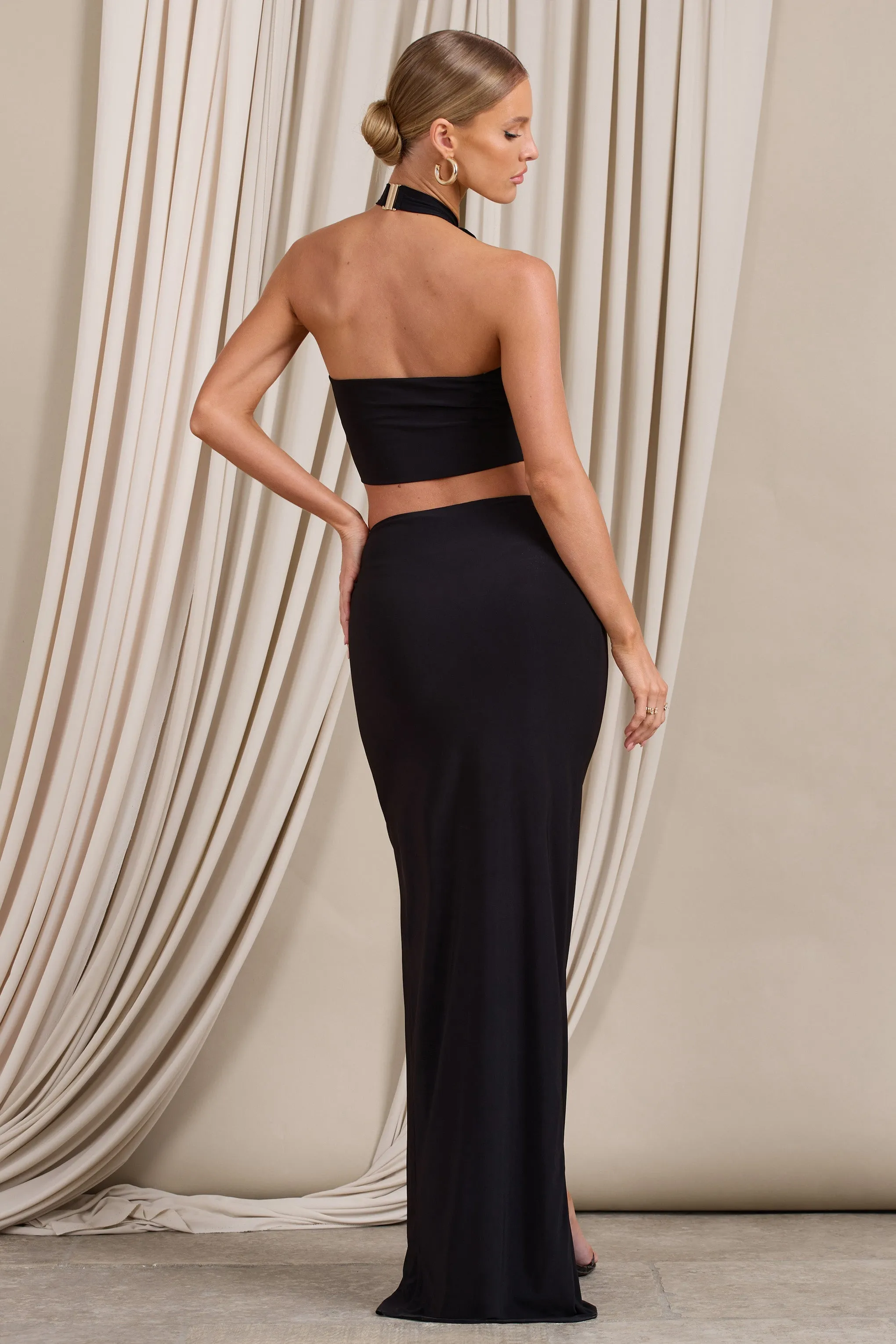 Your Angel | Black Thigh Split Maxi Skirt With Flowers sold by Club L London product image thumbnail 2