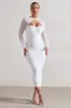 Mojito | White Ruched Cut-Out Long-Sleeve Midi Dress sold by Club L London