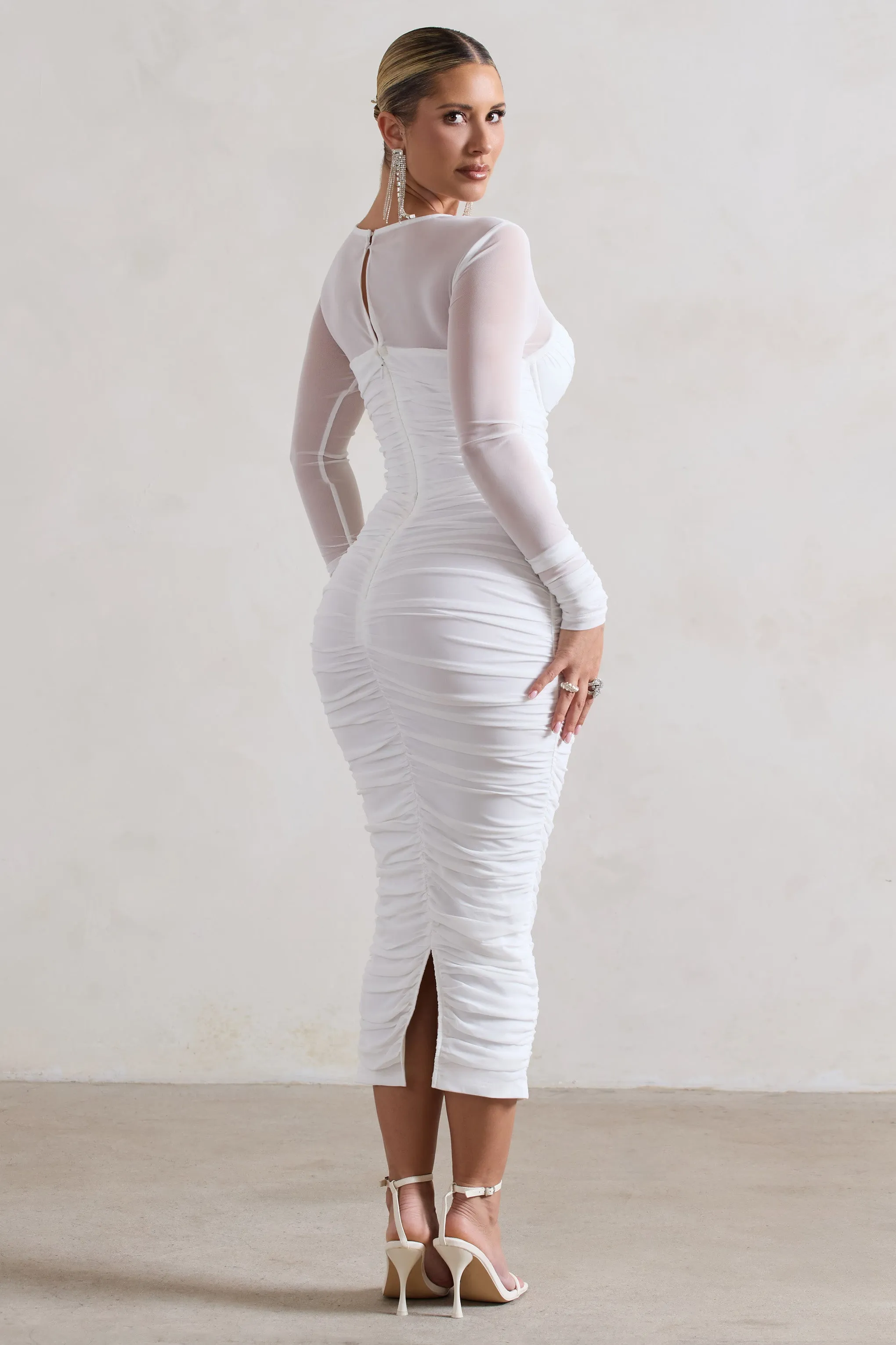 Mojito | White Ruched Cut-Out Long-Sleeve Midi Dress sold by Club L London product image thumbnail 2
