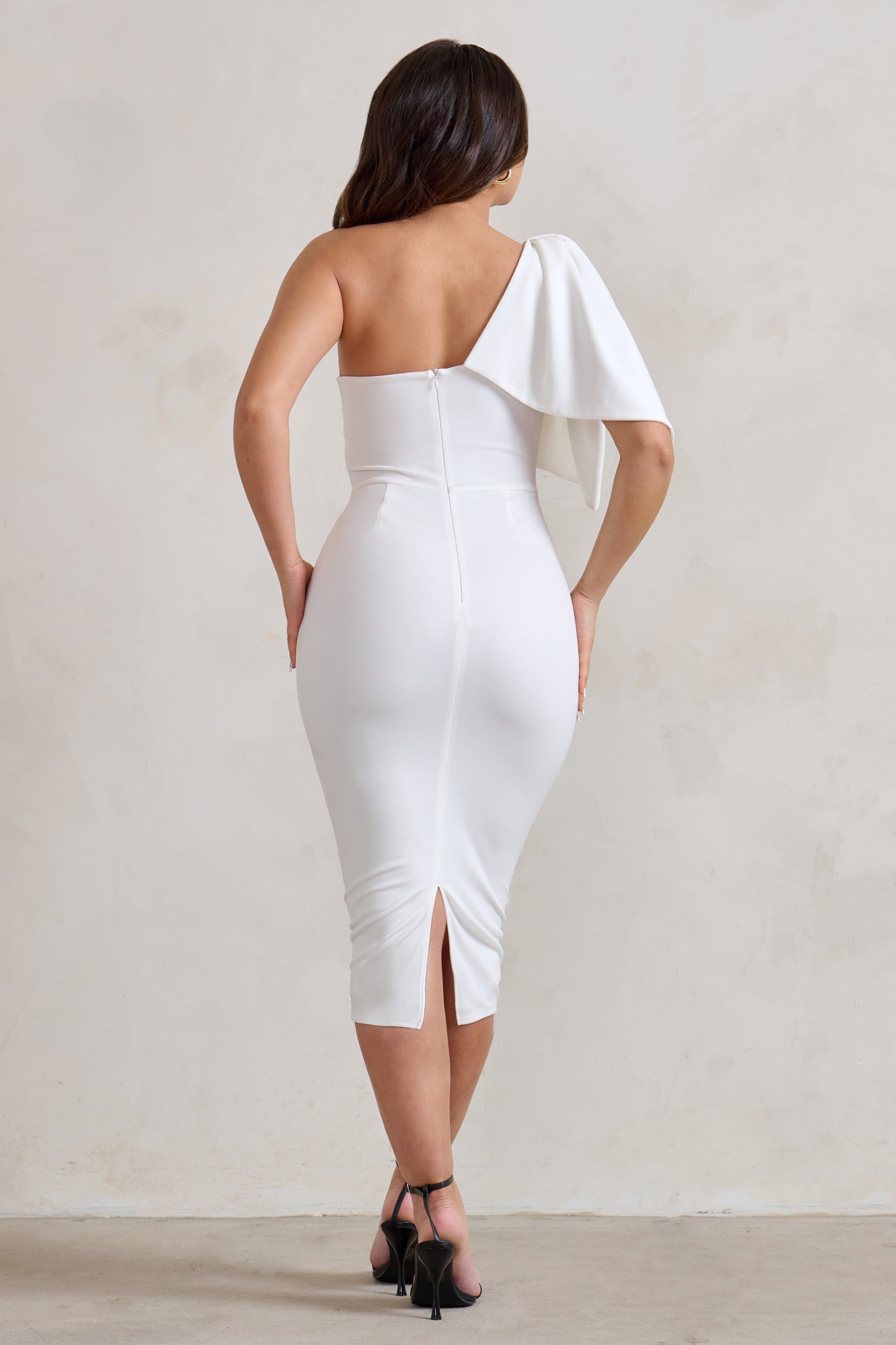 Samantha | White One Shoulder Bow Detail Midi Dress sold by Club L London product image thumbnail 2