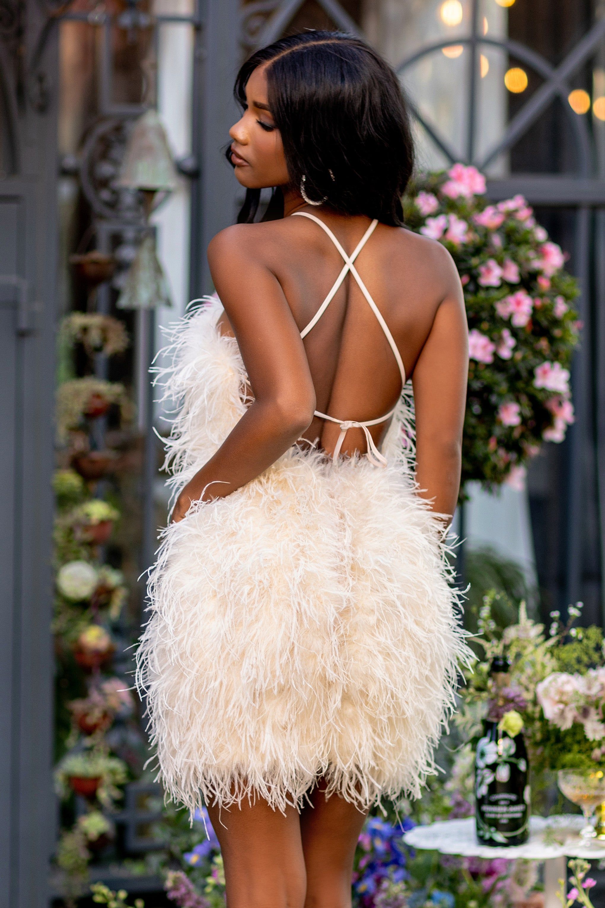 Power Up | Champagne Feather Halter Neck Mini Dress sold by Club L London product image thumbnail 2