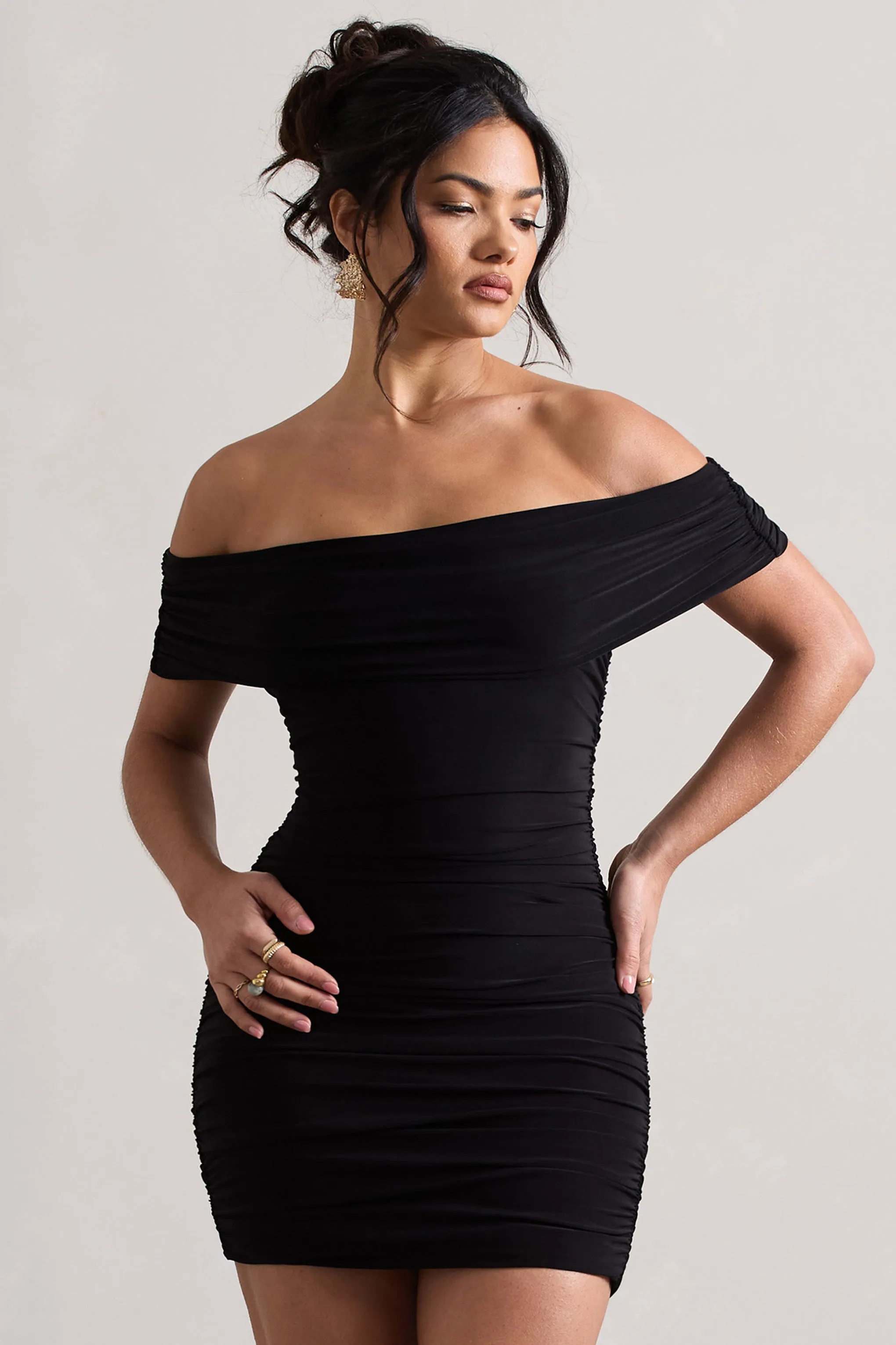 Zeta | Black Bodycon Bardot Mini Dress sold by Club L London product image thumbnail 4