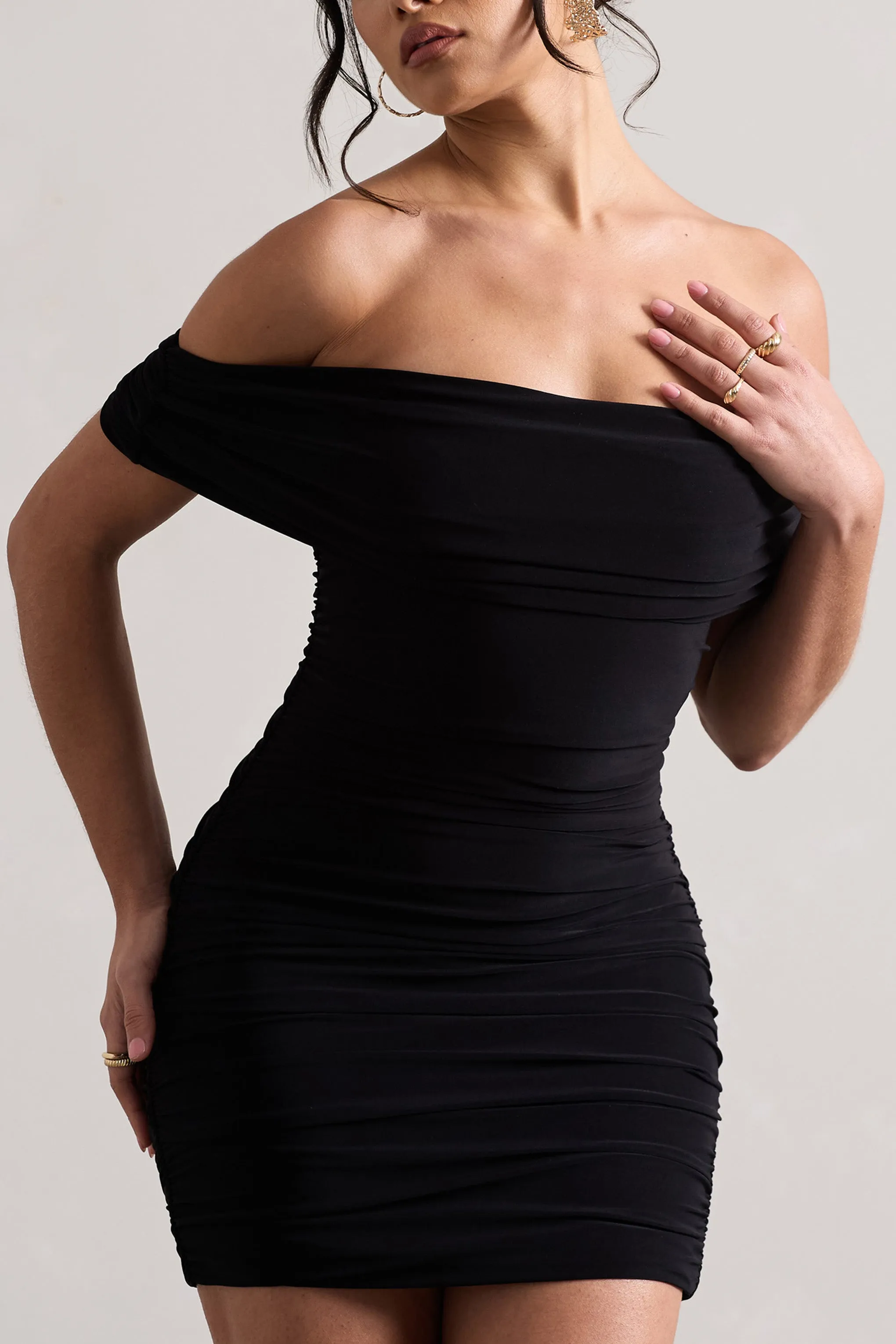 Zeta | Black Bodycon Bardot Mini Dress sold by Club L London product image thumbnail 3