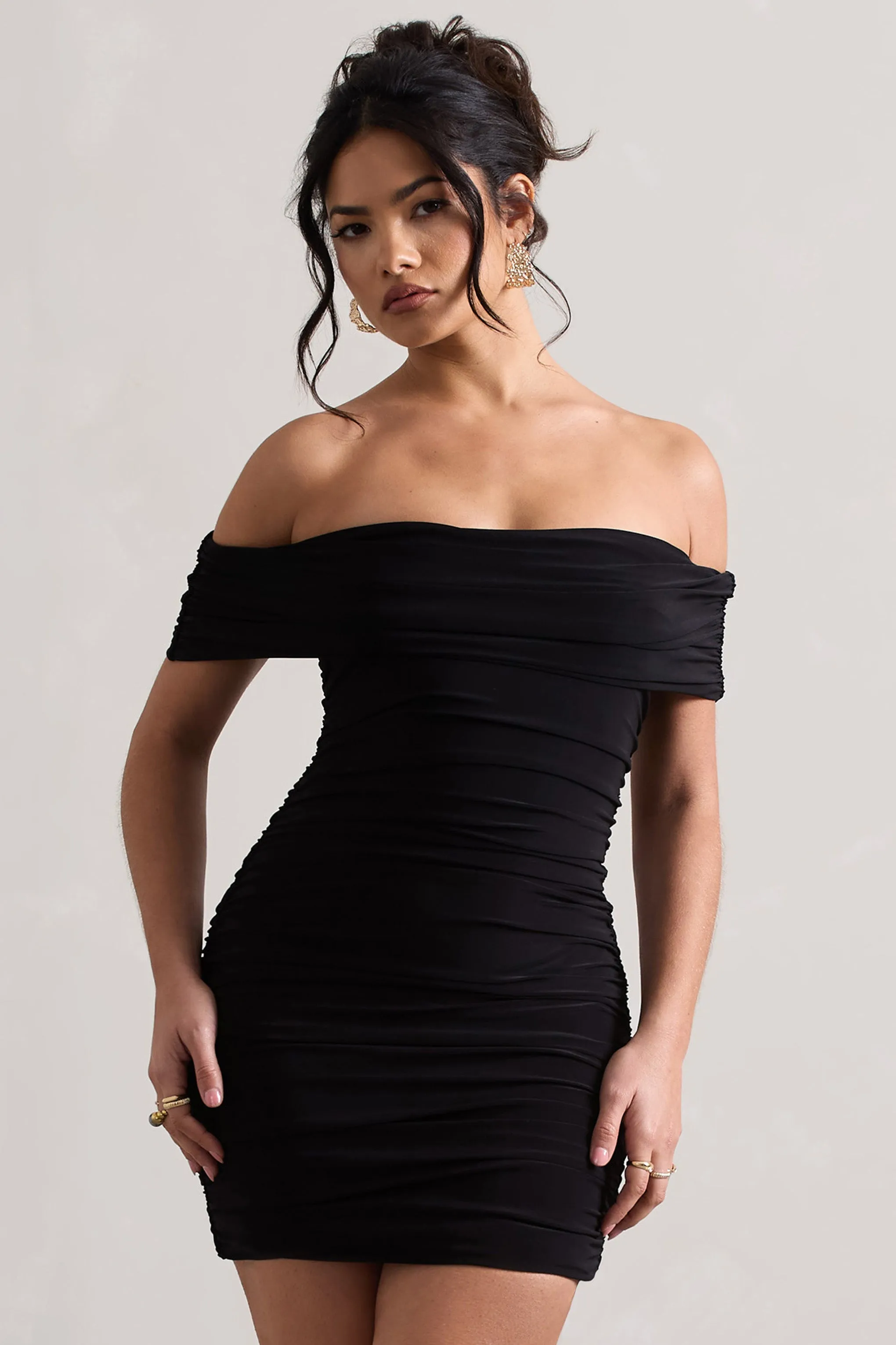 Zeta | Black Bodycon Bardot Mini Dress sold by Club L London